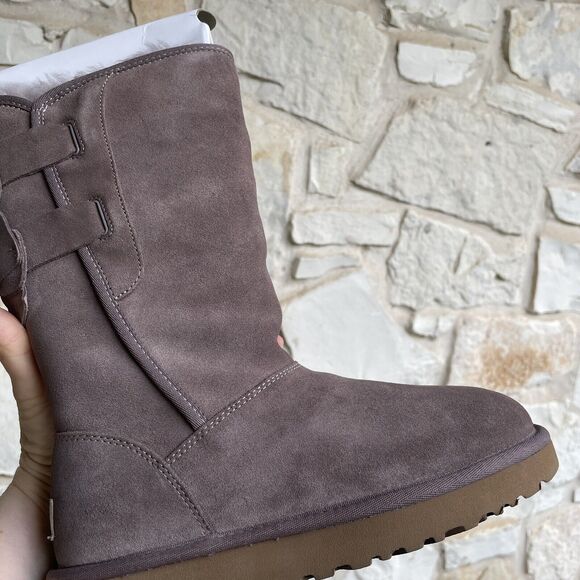 UGG Boots Womens Size 5 Allegra Bow Gray Suede Leather 1092969 Sygr New - Picture 6 of 8